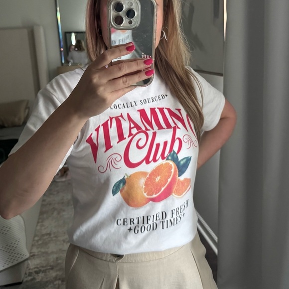 White Summer TShirt Casual Vitamin Club Graphic T-Shirt Tee - Picture 4 of 8